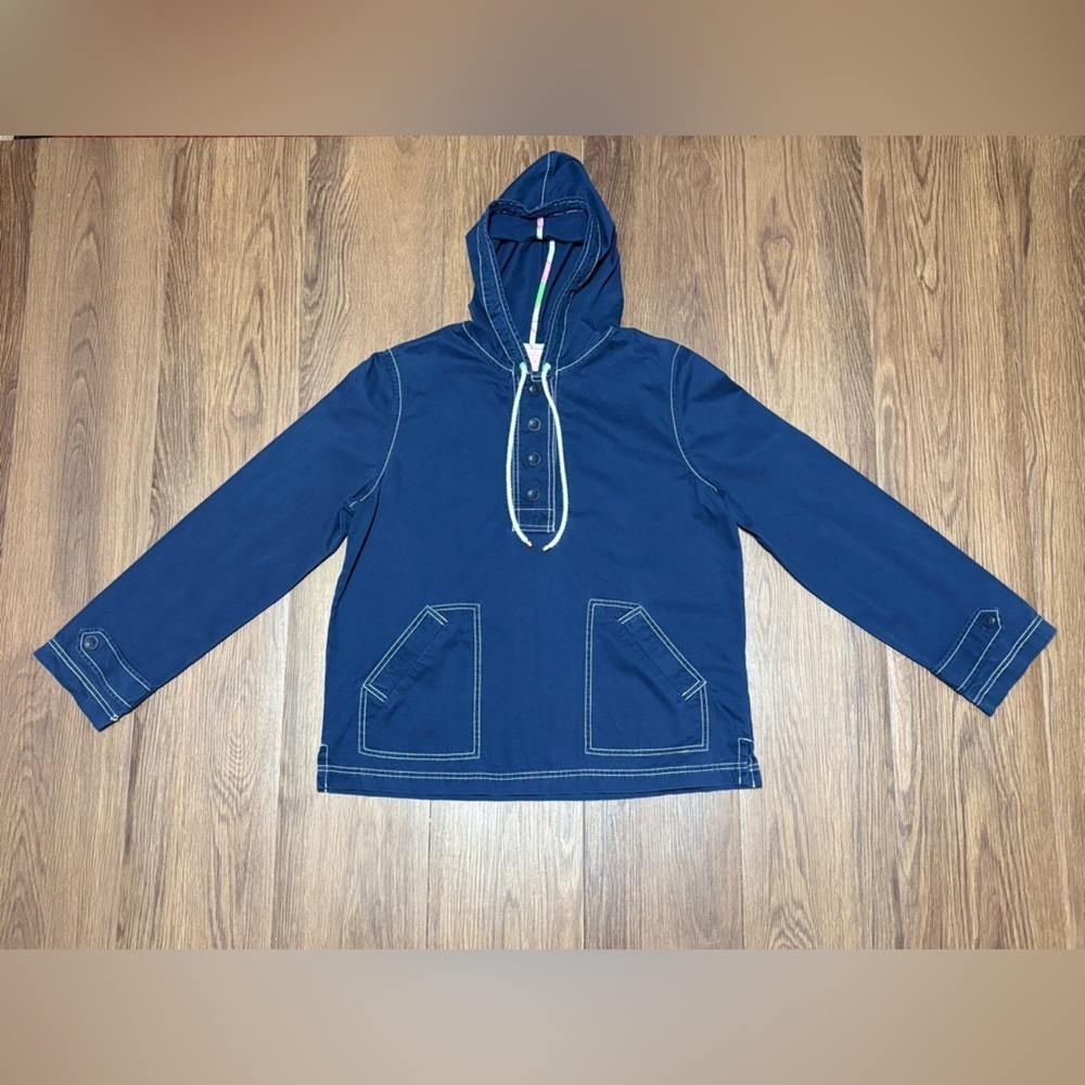 Lilly Pulitzer Blue Hooded Utility Jacket Women’s Medium 100% Cotton Preppy